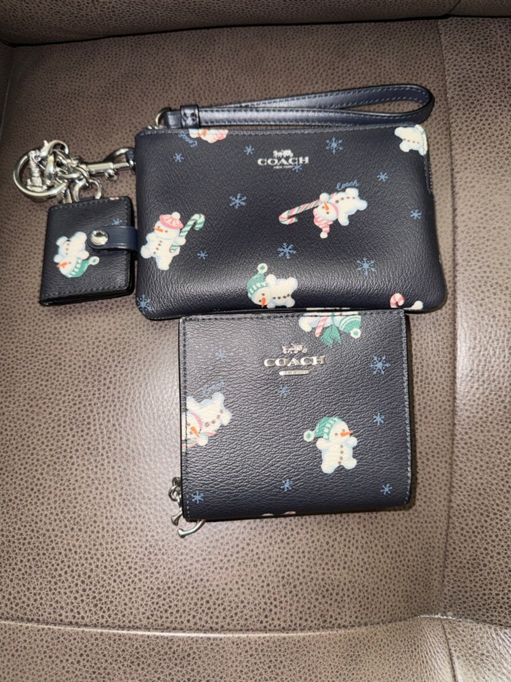 Coach Black Snowman Print Wristlet and Wallet Duo